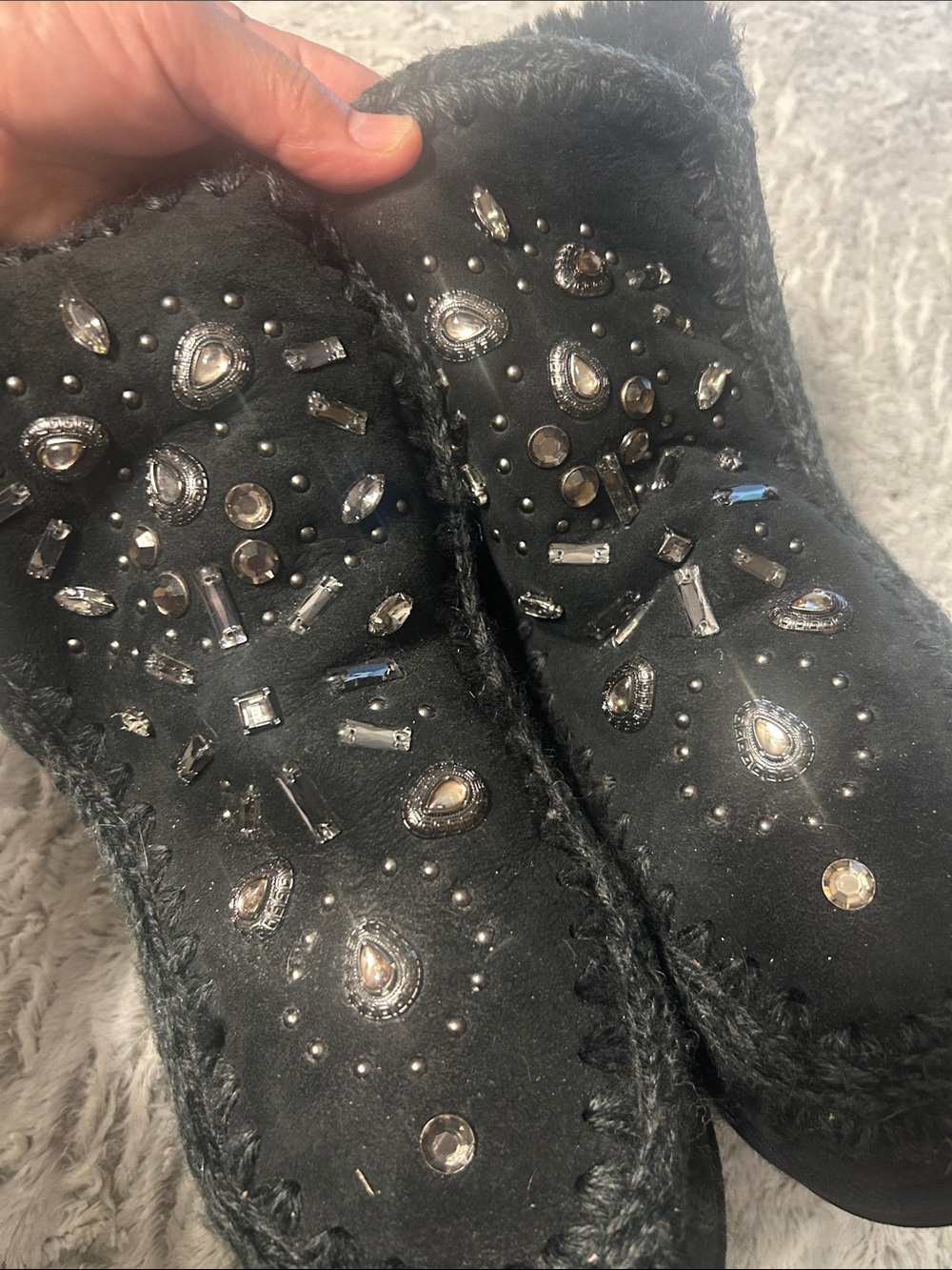MOU Black Embellished Faux Fur Lined Boots - Picture 5 of 5